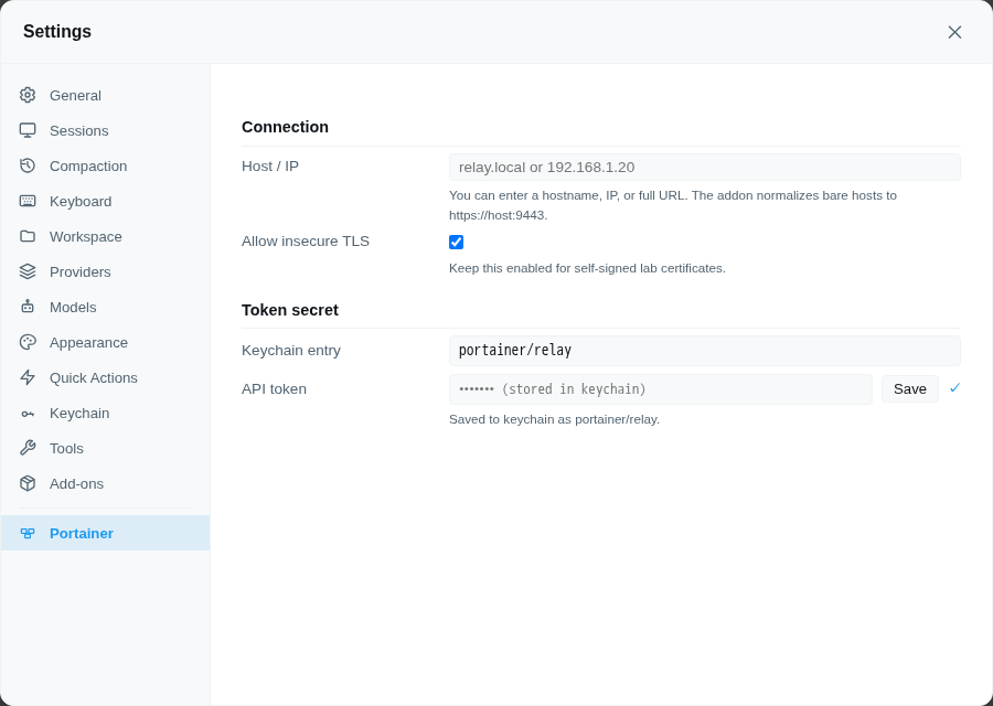 Portainer settings pane on the microVM test instance