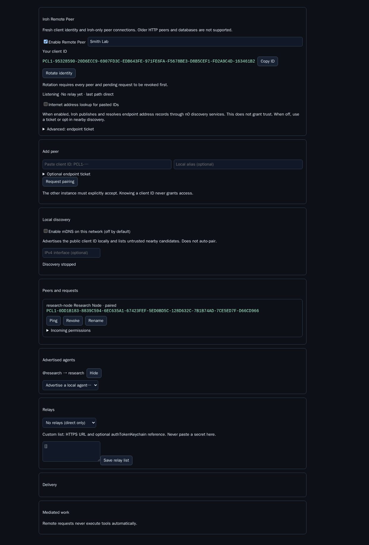 Paired Remote Peer Settings with restricted permissions