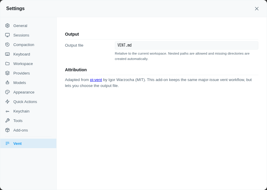 Vent settings pane on the microVM test instance